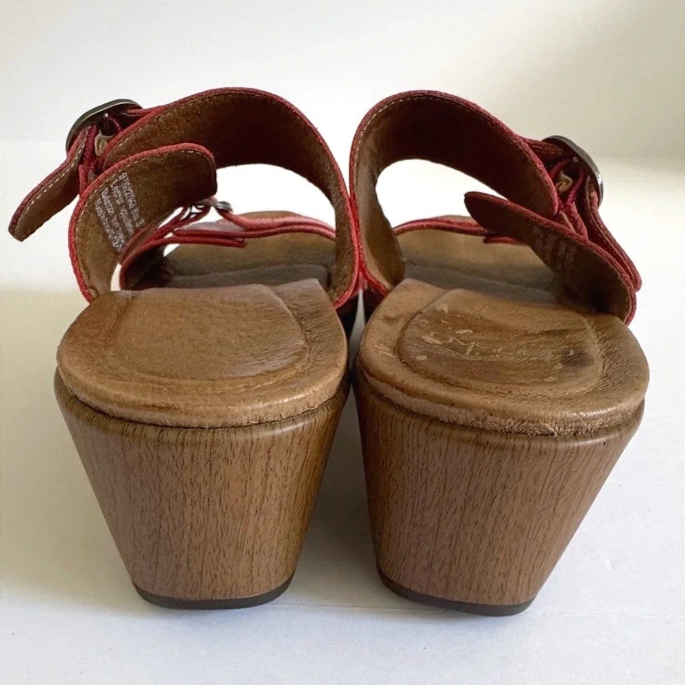 Dansko Jessie Coral Red Leather Clog Sandals Bohemian Chic Size EU/37